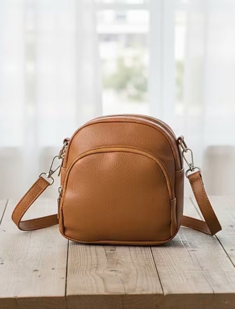 Passage Brown Faux Leather Mini Crossbody Bag